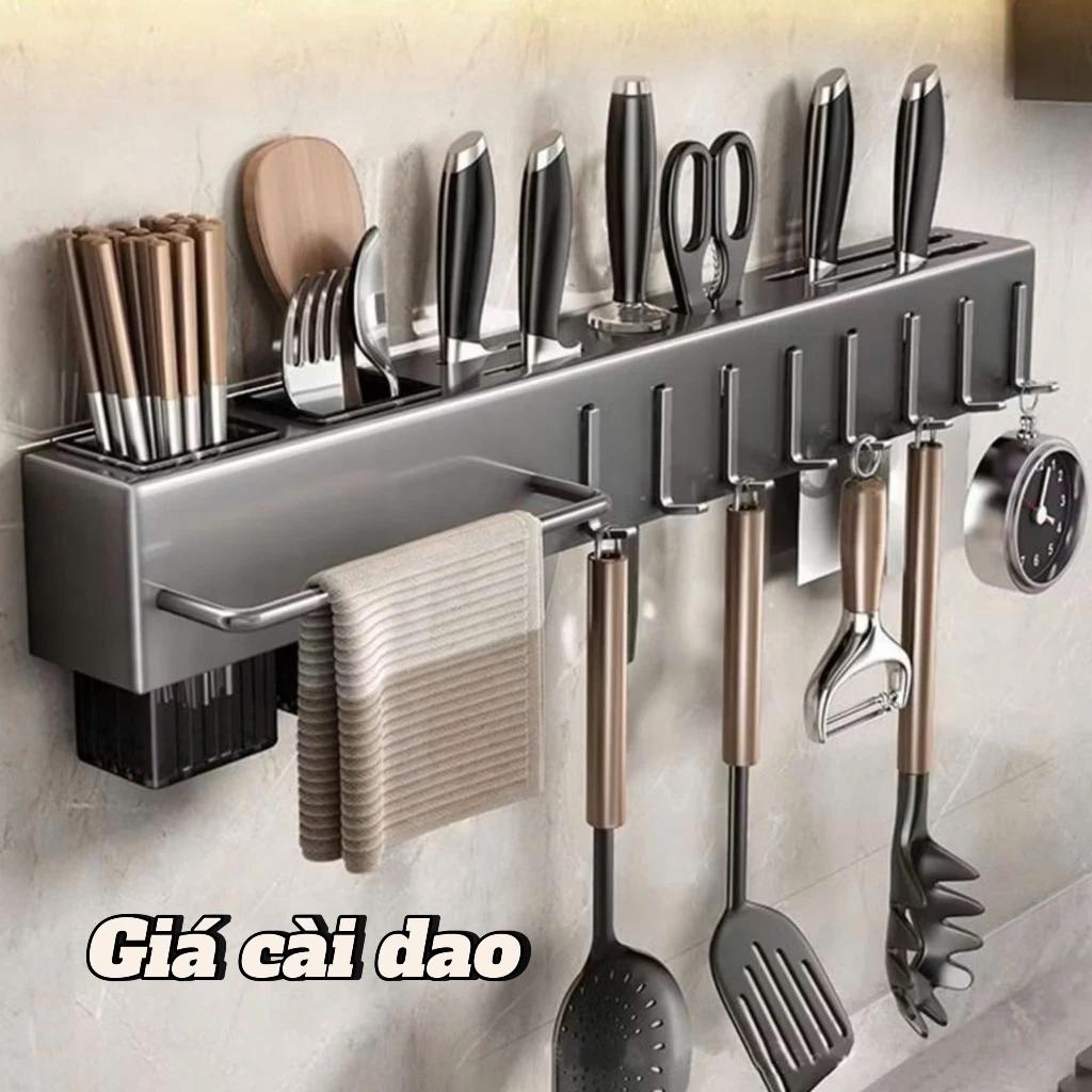 Giá treo đồ nhà bếp A1 - Giá để dao kéo treo tường kèm ống đựng đũa thìa nhà bếp có móc treo xẻng vá