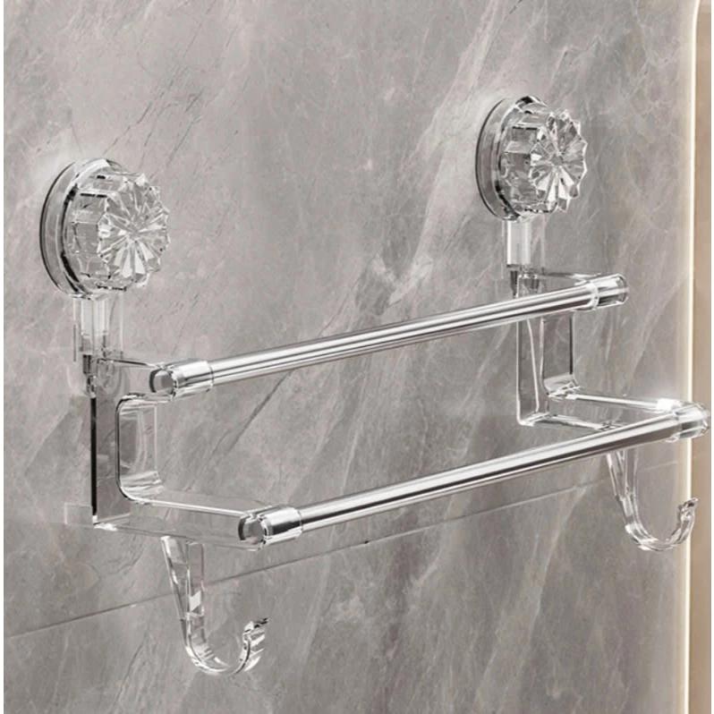 Giá Treo Khăn Nhà Tắm 2 Tầng Cốc Hút Dán Tường Không Khoan Đục, Thanh Treo Dép,Kệ Để Đồ Phơi Đồ Đa Năng