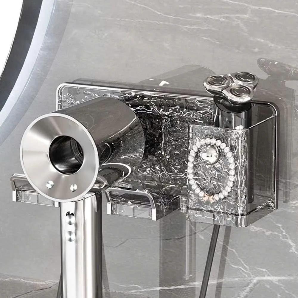 Giá Treo Máy Sấy Tóc Dán Tường Trong Suốt 0282022 Kiểu Dáng Pha Lê Có Ống Cắm Lược - Kệ Treo Máy Sấy Tiện Lợi