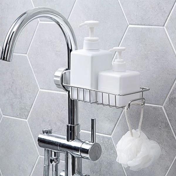 Giá treo vòi sen đựng đồ rửa chén, bọt biển, bông lau bằng inox 17x11cm