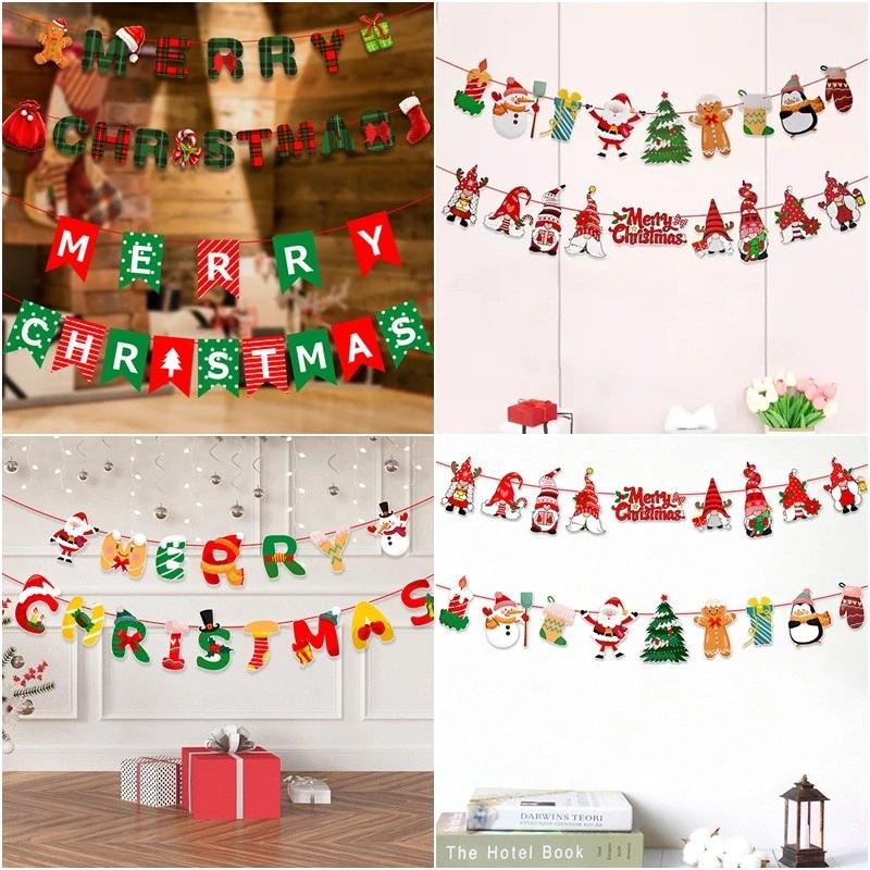 Giáng Sinh Vui Vẻ Biểu Ngữ Giáng Sinh Ông Già Noel Pullig Cờ Lễ Hội Trang Trí Tiệc