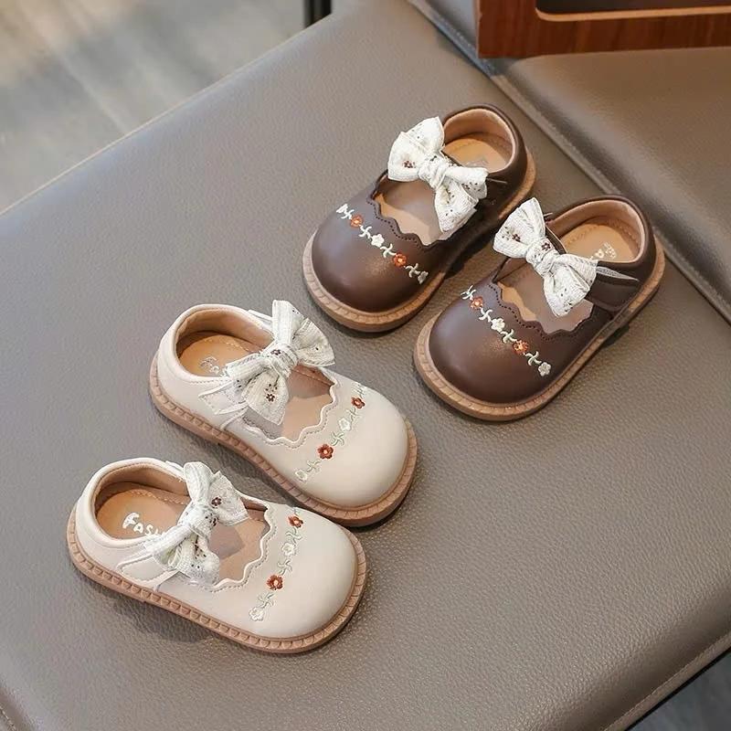 Giày búp bê đính nơ thêu hoa cao cấp siêu xinh đế mềm êm chân cho bé Size 16-26