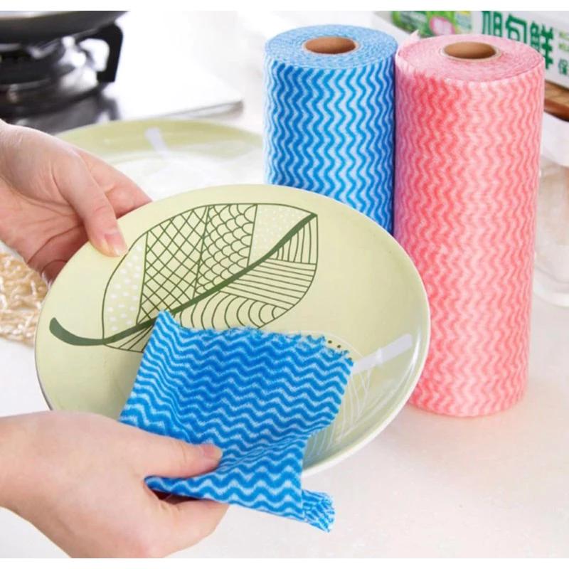Giấy lau bếp, cuộn khăn giấy khô đa năng lau đĩa bát chống thấm dầu mỡ có thể giặt và tái sử dụng siêu rẻ tiện lợi