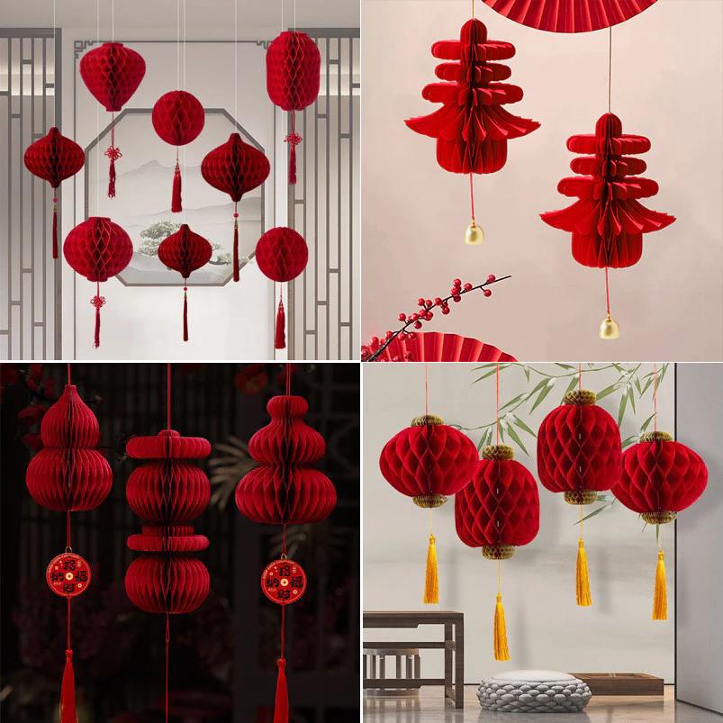 Giấy Năm Mới Đèn Lồng Đỏ Tổ Ong Treo Đèn Lồng Trang Trí Nhà
