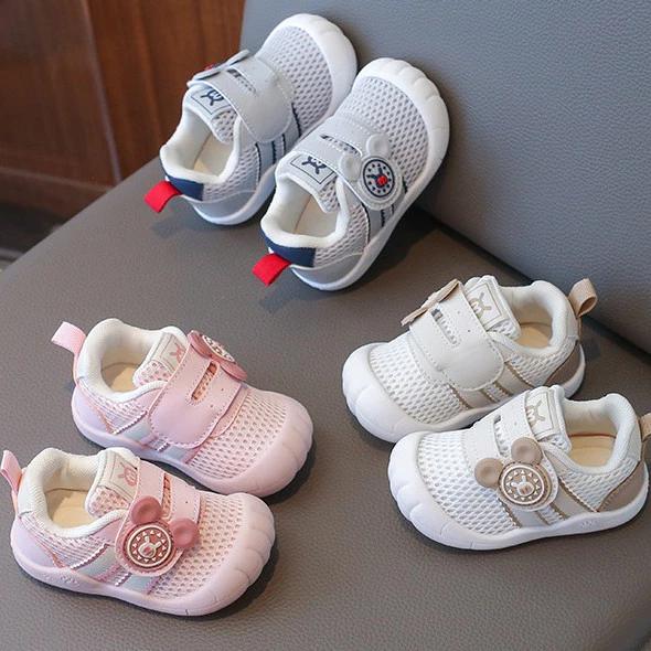 Giày quai dán tai gấu tập đi cho bé trai bé gái phối lưới cực thoáng chân mềm êm chân sz16-25
