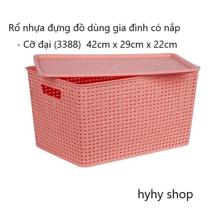 Giỏ giả mây có nắp, giỏ đựng đồ đa năng, rổ nhựa có nắp Việt Nhật