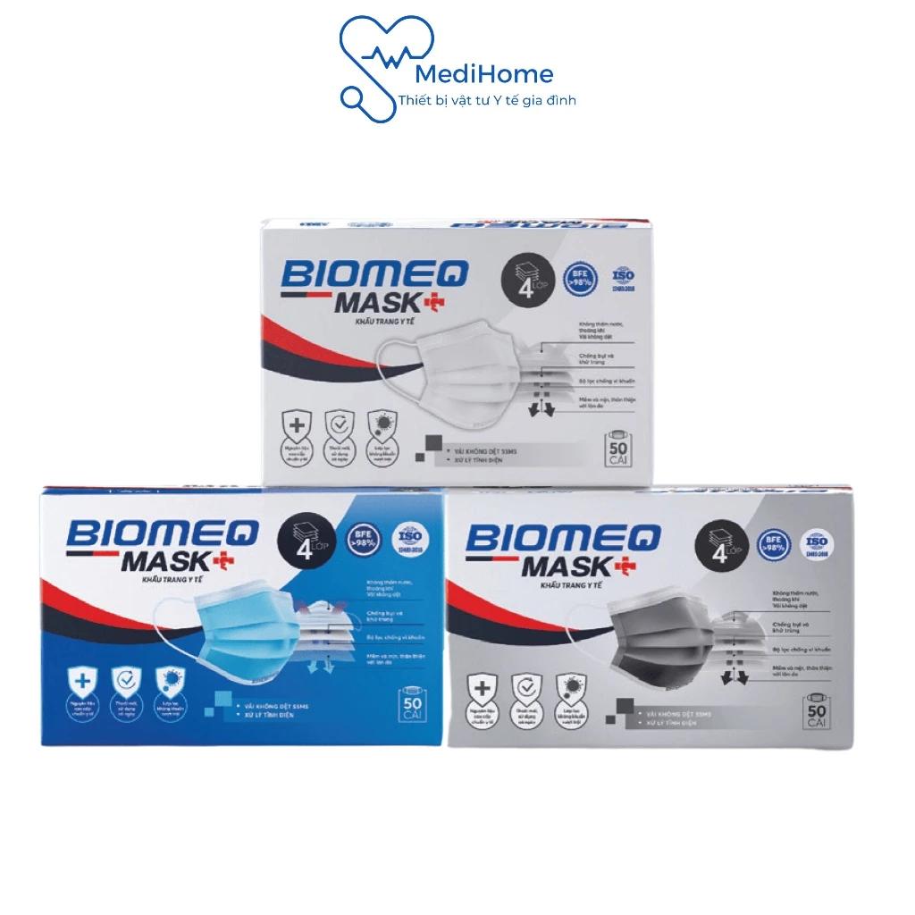 Gói 10 chiếc Khẩu trang y tế Biomeq Mask+ 4 lớp kháng khuẩn, hiệu quả lọc vi khuẩn BFE trên 98% - MediHome