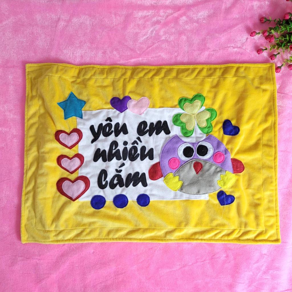 Gối handmade thêu chữ "Ngủ Ngon Vk Nhé" giá rẻ vải nỉ cao cấp hình trái tim tặng bạn gái màu đỏ Pinky Shop mã GH6