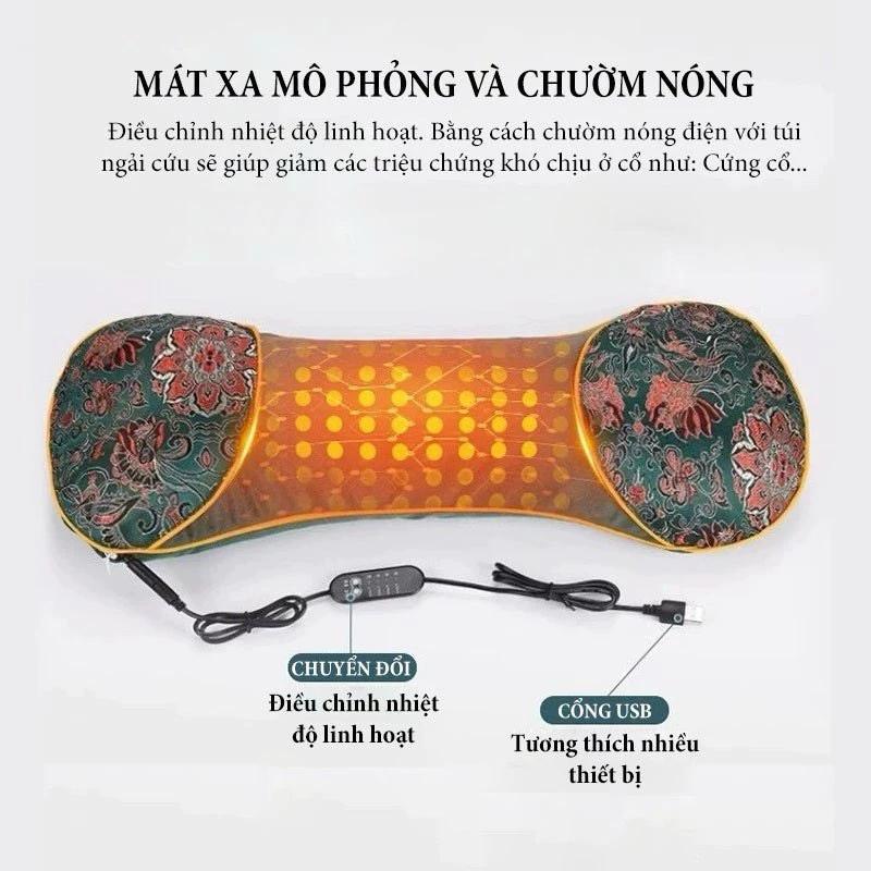 Gối Ngải Cứu Massage Cổ Vai Gáy Chườm Nóng Hỗ Trợ Giảm Đau Mỏi Thư Giãn Hiệu Quả