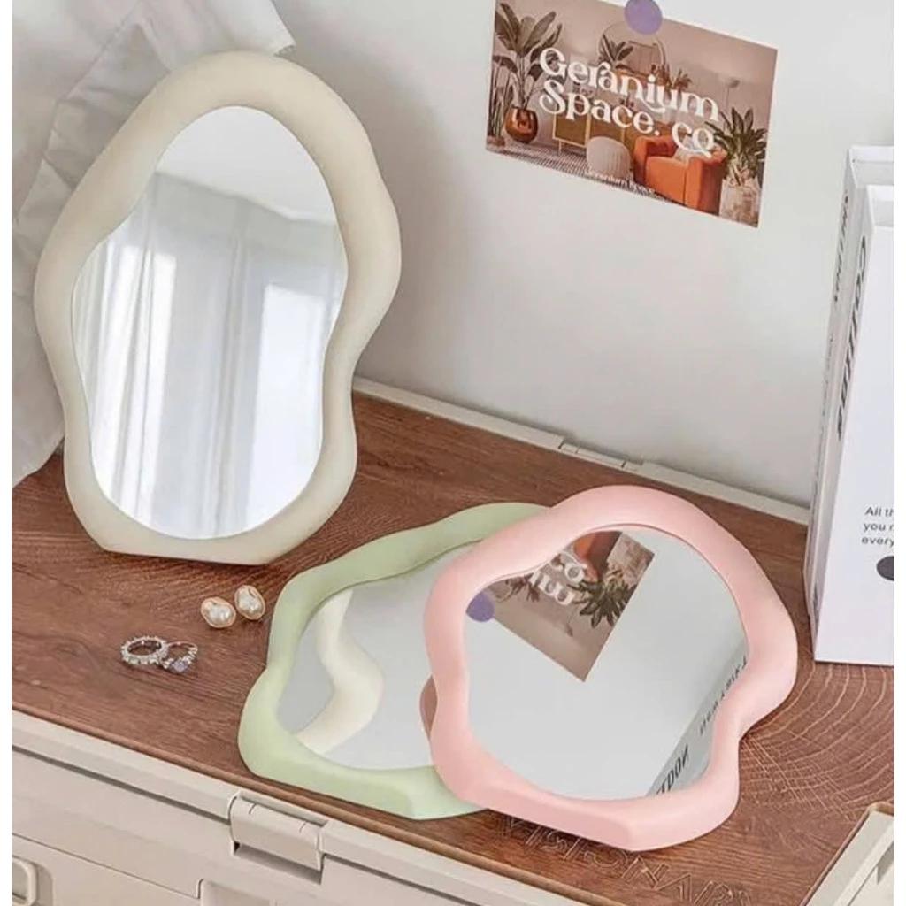 Gương để bàn kiểu sợn sóng decor trang trí nhà cửa, phòng ngủ, có gạt chân và móc inox treo tường