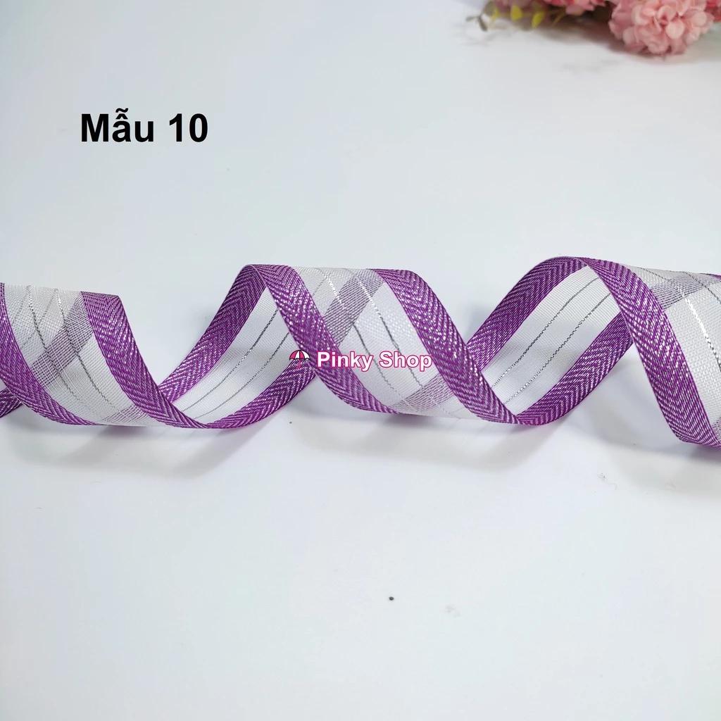 [Hàng đẹp] Ruy băng sọc lưới 4cm màu tím làm nơ, gói quà, làm phụ kiện handmade Pinky Shop