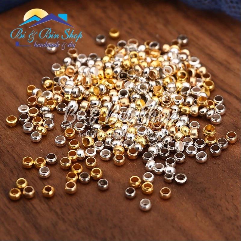 Hạt bi chặn nhỏ 1mm, 2mm kẹp chốt đầu dây màu bạc làm làm dây chuyền, vòng đeo tay, trang sức handmade