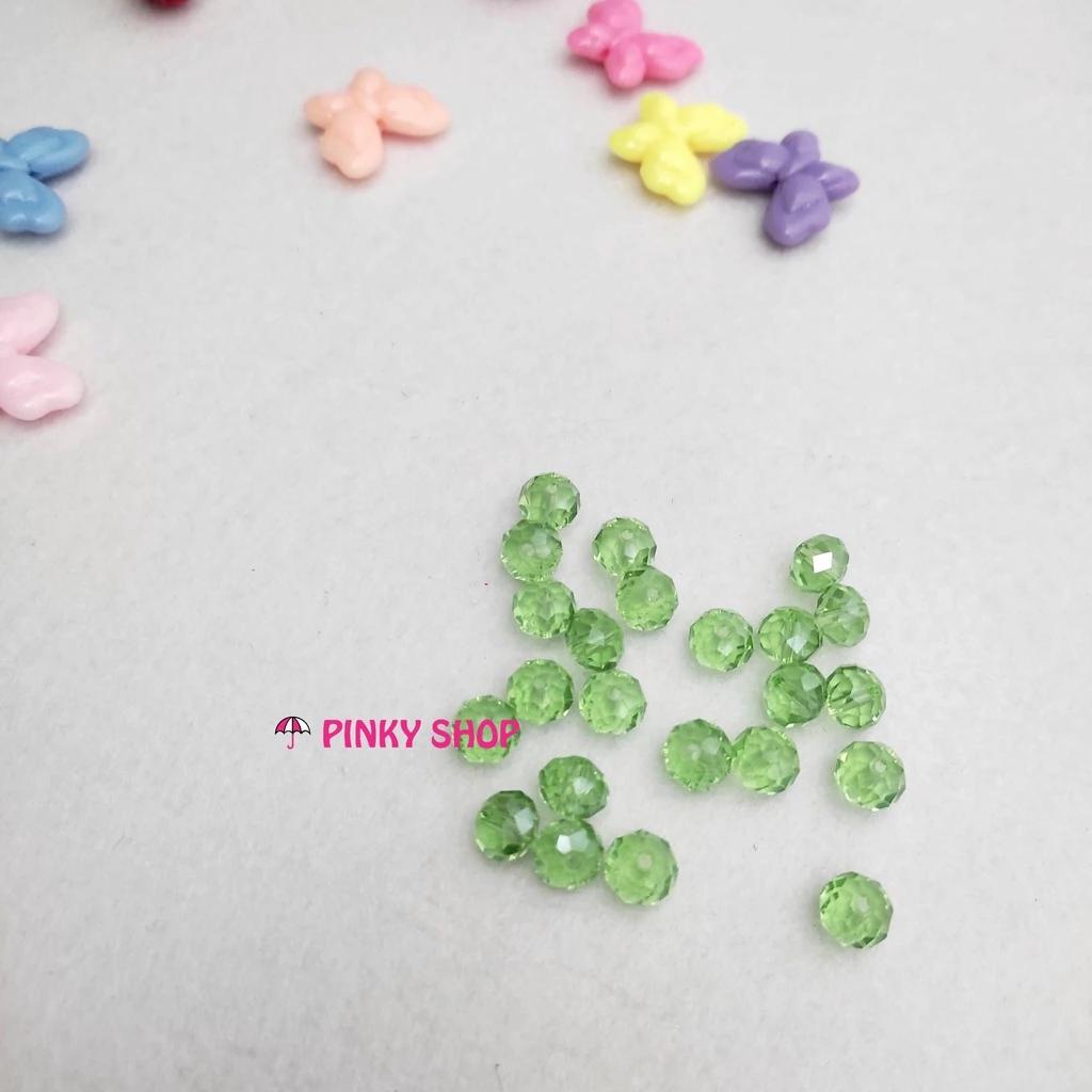 Hạt cườm, hạt châu nhựa 8mm màu xanh lá, hồng nhạt lấp lánh có lỗ xỏ 2 đầu loại tốt làm trang sức, phụ kiện handmade