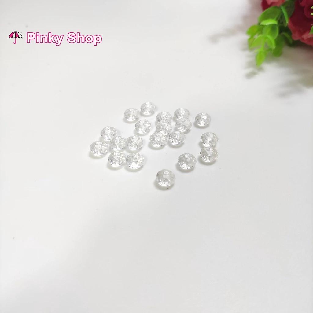 Hạt cườm hạt châu nhựa 8mm nhiều màu lấp lánh có lỗ xỏ 2 đầu loại tốt làm trang sức vòng cổ phụ kiện handmade