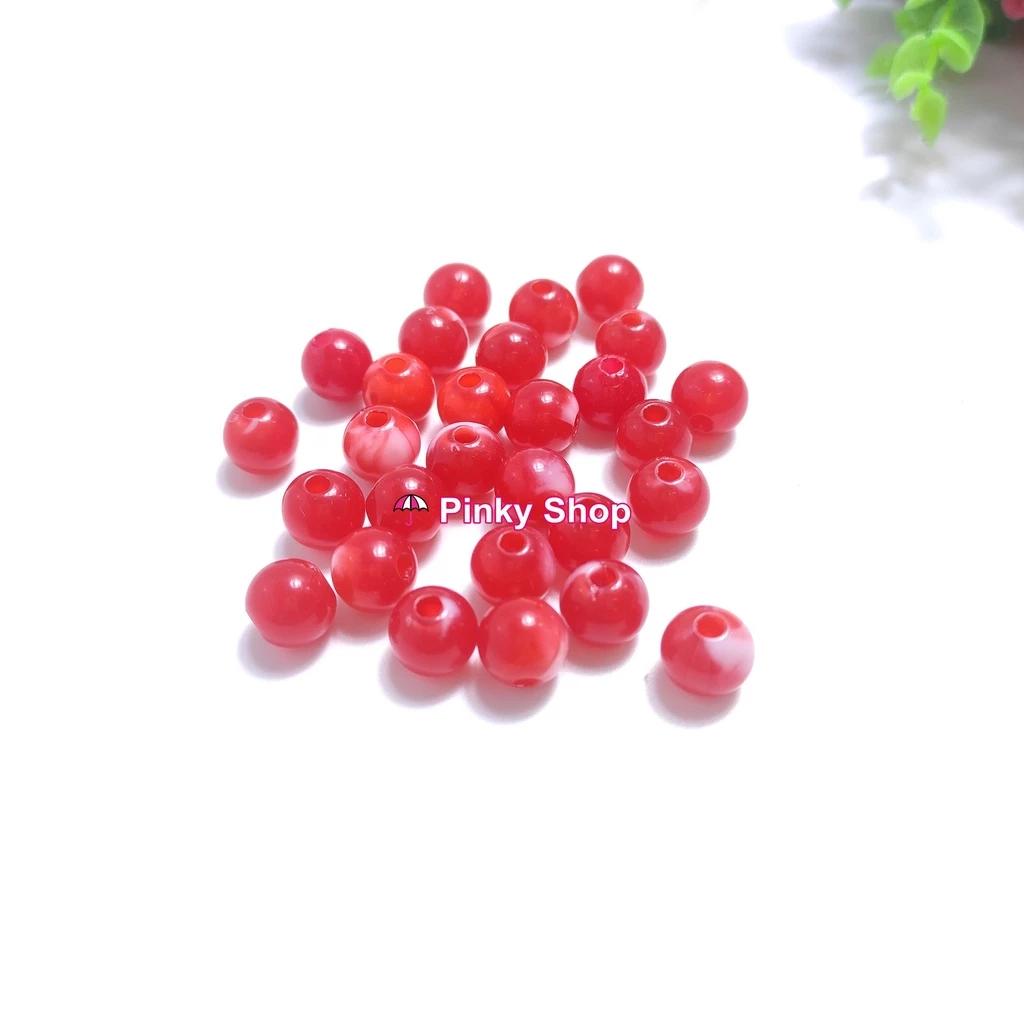 Hạt cườm nhựa vân đá size 10mm hạt bóng đẹp nhiều màu có lỗ xỏ 2 đầu làm trang sức phụ kiện handmade Pinky Shop