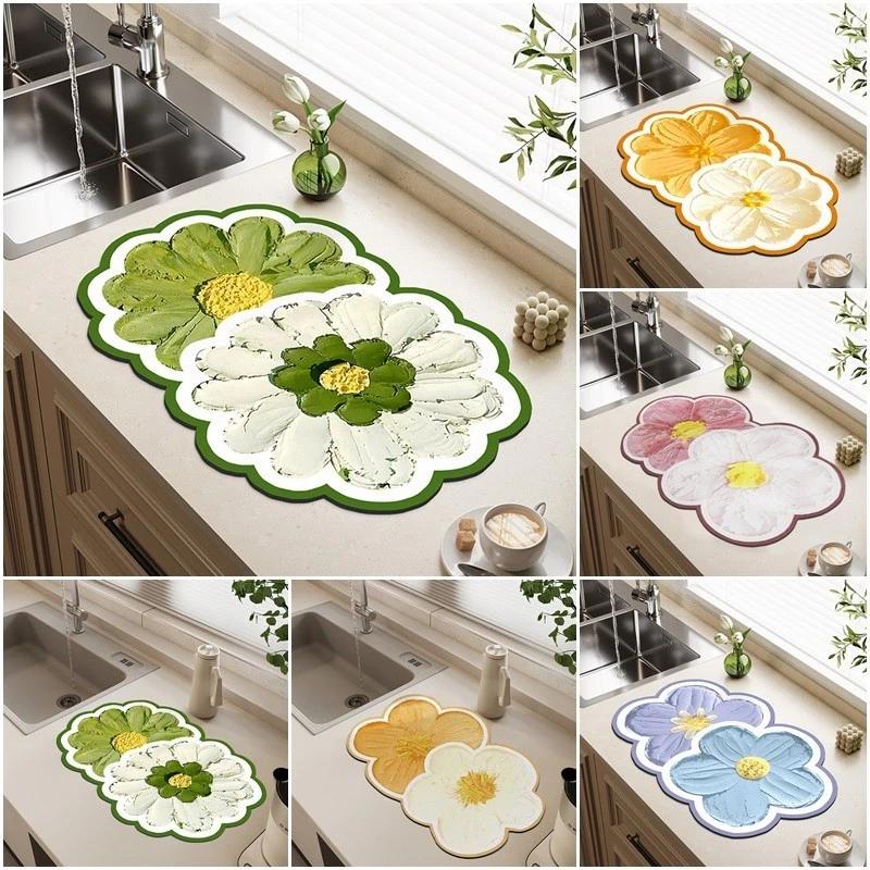 Hoa Nhà Bếp Bếp Thoát Nước Thảm Cà Phê Thoát Nước Tấm Sấy Chống Thấm Nước Tấm Lót Chống Trơn Trượt