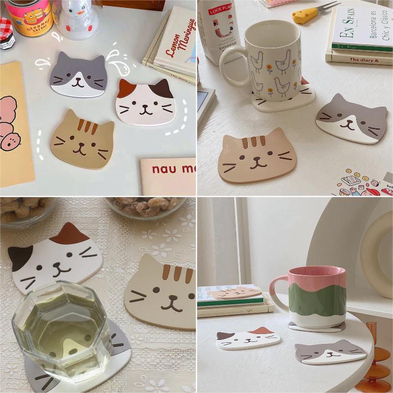 Hoạt Hình Bàn Cốc Thảm Mèo Con Đầu Họa Tiết Cốc Đế Lót Ly Đáng Yêu Cốc Cách Nhiệt Placemat