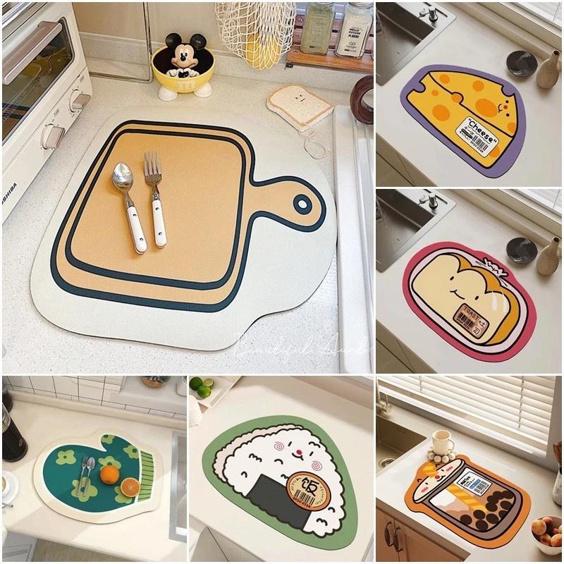 Hoạt Hình Không Đều Thoát Nước Thảm Nhà Bếp Nhanh Khô Nước Thấm Hút Cốc Thảm Máy Cà Phê Pad