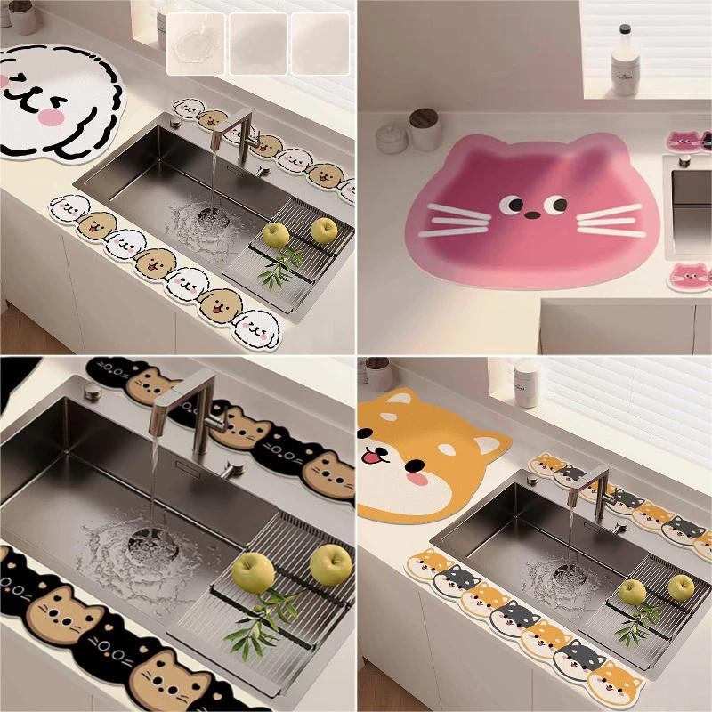 Hoạt Hình Vòi Thấm Hút Thảm Chống Trơn Trượt Miếng Lót Nhà Bếp Dài Thảm Thoát Nước Chống Bắn Dễ Thương