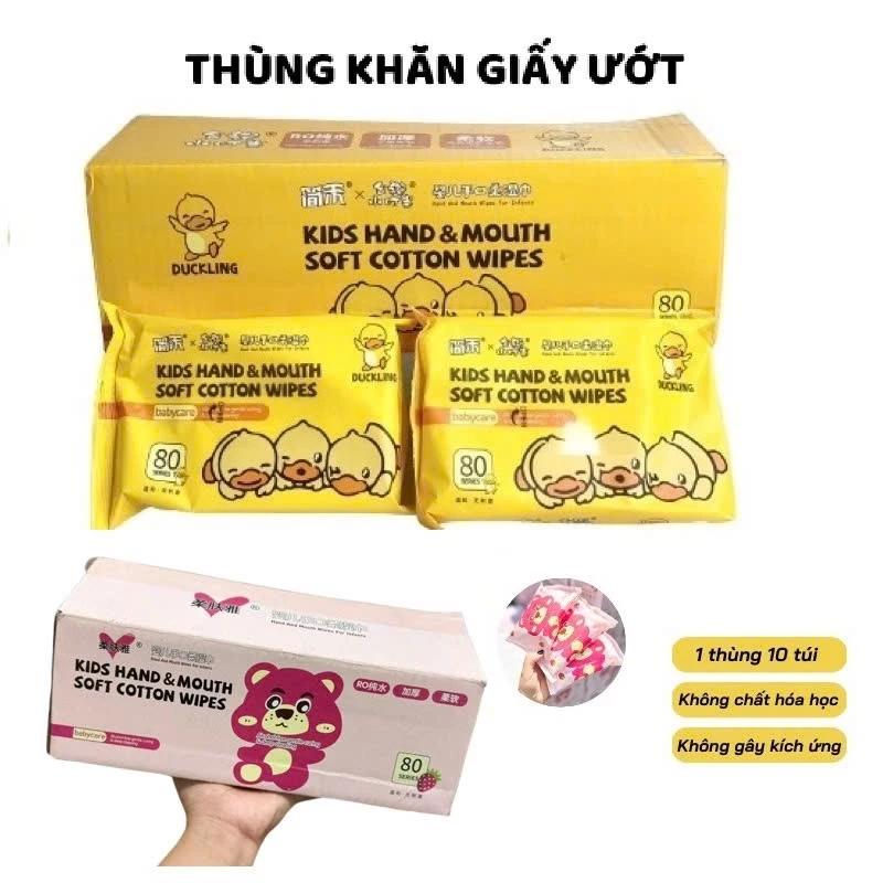 Hộp 10 Gói Khăn Ướt Gấu Dâu LOTSO (1 Gói 80 Tờ x 10 Gói) - khăn giấy ướt gấu KHÔNG THÙNG