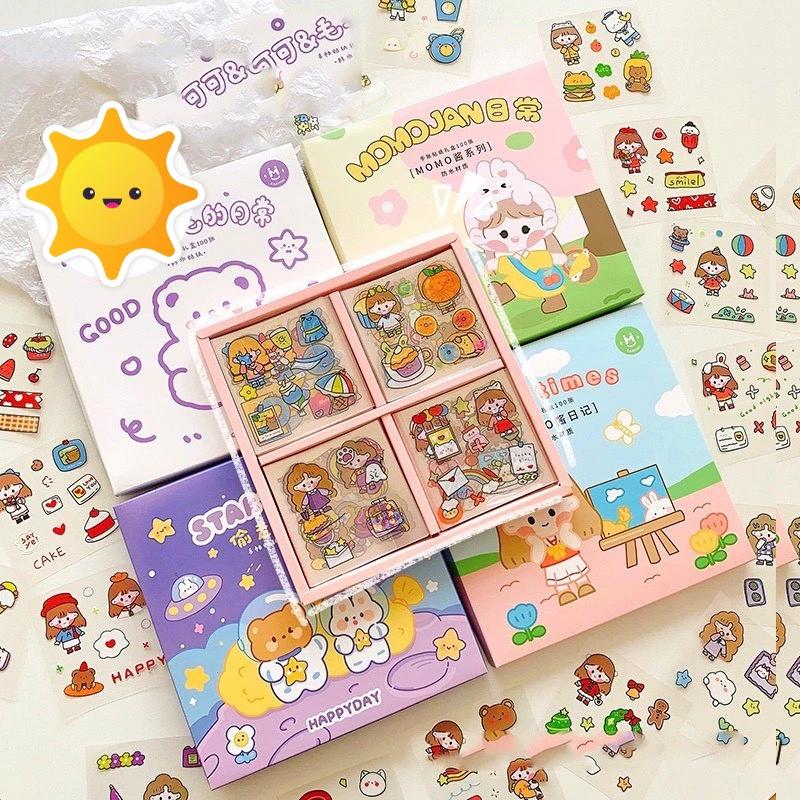 Hộp 100 Miếng dán Sticker trang trí sổ,vở,đồ dùng nhiều hình xinh xắn
