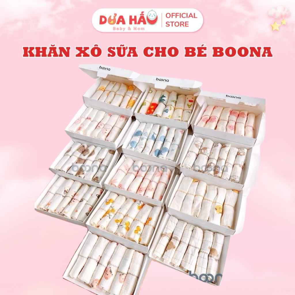 Hộp 6 Khăn Xô Sữa Cho Bé Boona Sợi Muslin, Mềm Mịn Với Làn Da Bé 2 Lớp Kích Thước 30 x 30 Cm.
