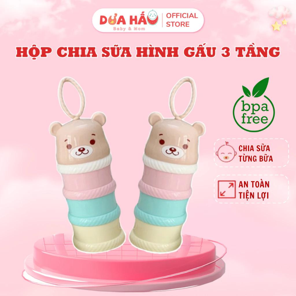 Hộp Chia Sữa Bột Hình Gấu Cho Bé 3 Tầng Có Quai Đeo Tiện Dụng Nhỏ Gọn