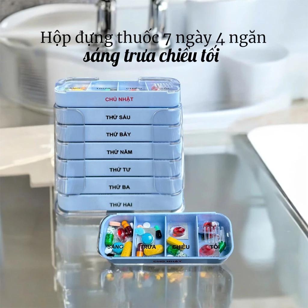 Hộp chia thuốc 7 ngày 4 ngăn PHIÊN BẢN MỚI chia thuốc sáng trưa chiều tối, nhựa abs bền đẹp, nhỏ gọn tiện lợi