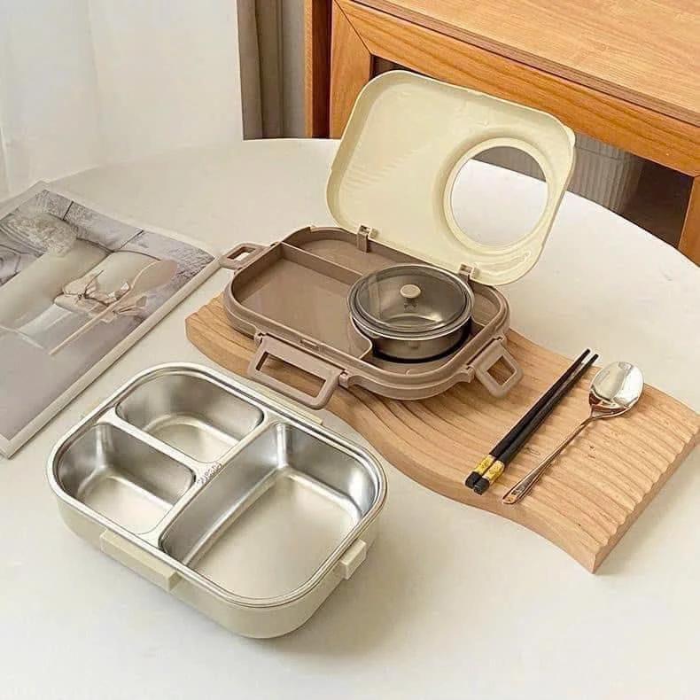 Hộp Cơm Giữ Nhiệt 5 Ngăn Bear Đựng Cơm Văn Phòng, Hộp Đựng Cơm Trưa Chất Liệu Inox 304 Giữ Nhiệt 6-8 tiếng