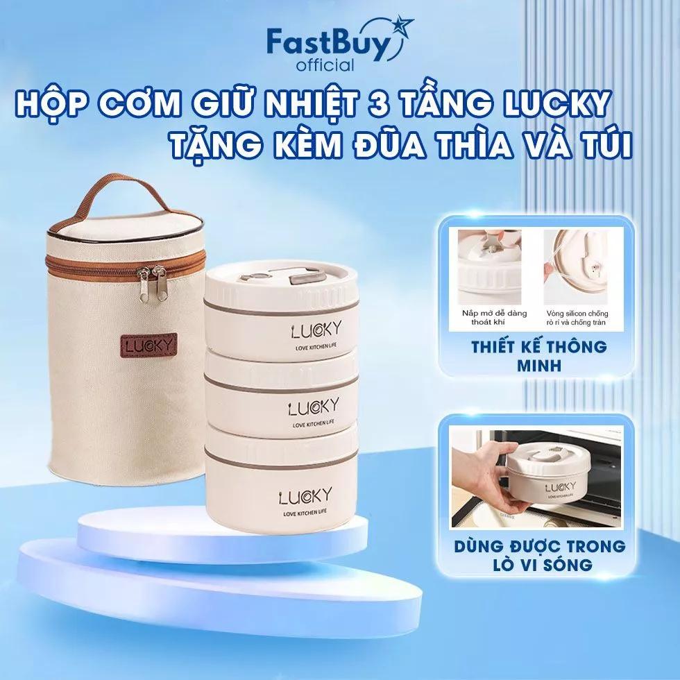 Hộp Cơm Giữ Nhiệt Văn Phòng LUCKY 3 Tầng Lõi Inox 304 An Toàn Cho Sức Khỏe, Dễ Dàng Cọ Rửa Sau Khi Sử Dụng
