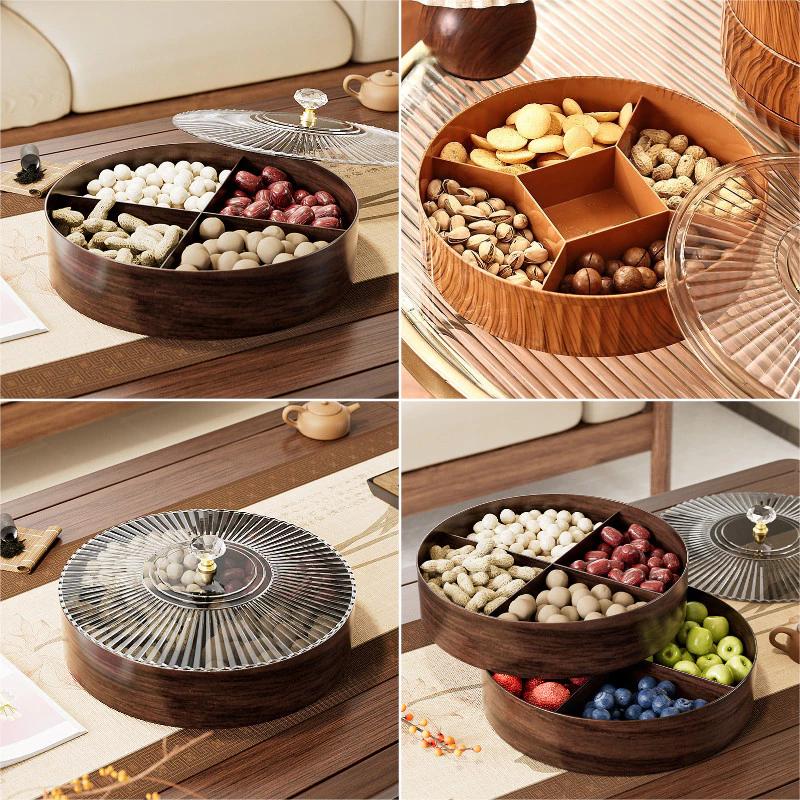 Hộp đai ốc phong cách Trung Quốc Khay phục vụ tròn màu quả óc chó Hộp đựng đồ ăn nhẹ nhiều lưới lớn
