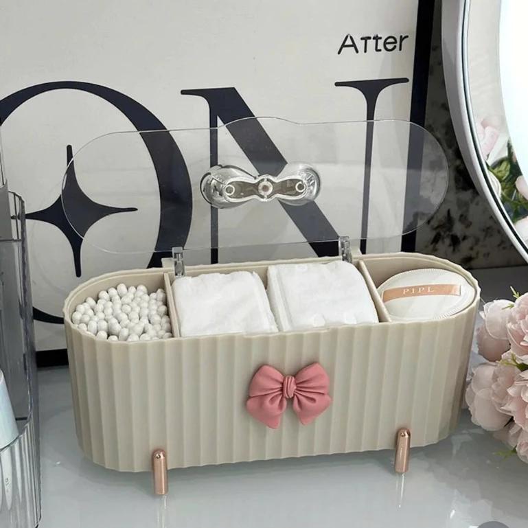 Hộp đựng bông tẩy trang LS33 chia ngăn, đồ tăm bông mút cọ sang trọng có nắp chống bụi, nước cao cấp chia ngăn tiện dụng