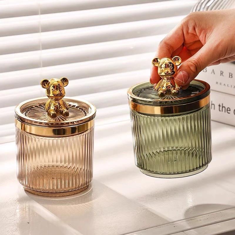 Hộp đựng bông tẩy trang tăm xỉa răng gia vị thiết kế nắp gấu BEARBRICK chất liệu nhựa - lọ đựng tăm bông, bông tẩy trang