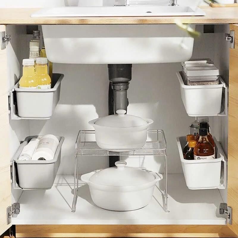 Hộp đựng đồ dạng ngăn kéo màu trắng gắn góc tủ nhà bếp tiện lợi 37.6x15.2x11.2cm
