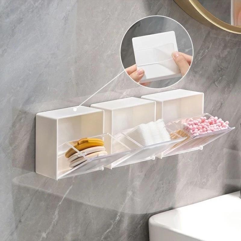 Hộp đựng đồ NẮP LẬT trong suốt gắn tường 8.5x8.5cm - đựng tăm bông, vật dụng đa năng Hộp đựng đồ nắp lật trong suốt gắn