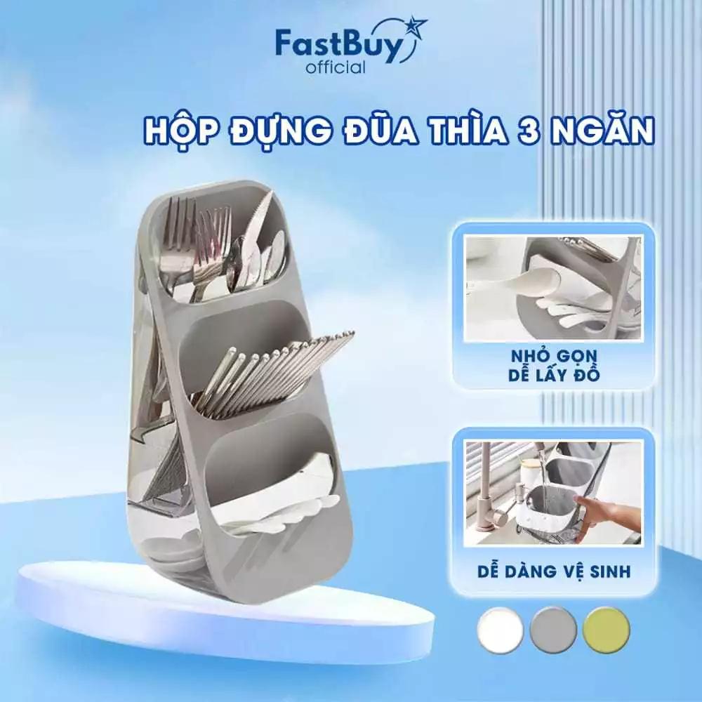 Hộp Đựng Đũa 3 Ngăn, Ống Đũa Có Lỗ Thoát Nước, Kệ Đựng Đũa Thìa 3 Ngăn Tiện Lợi