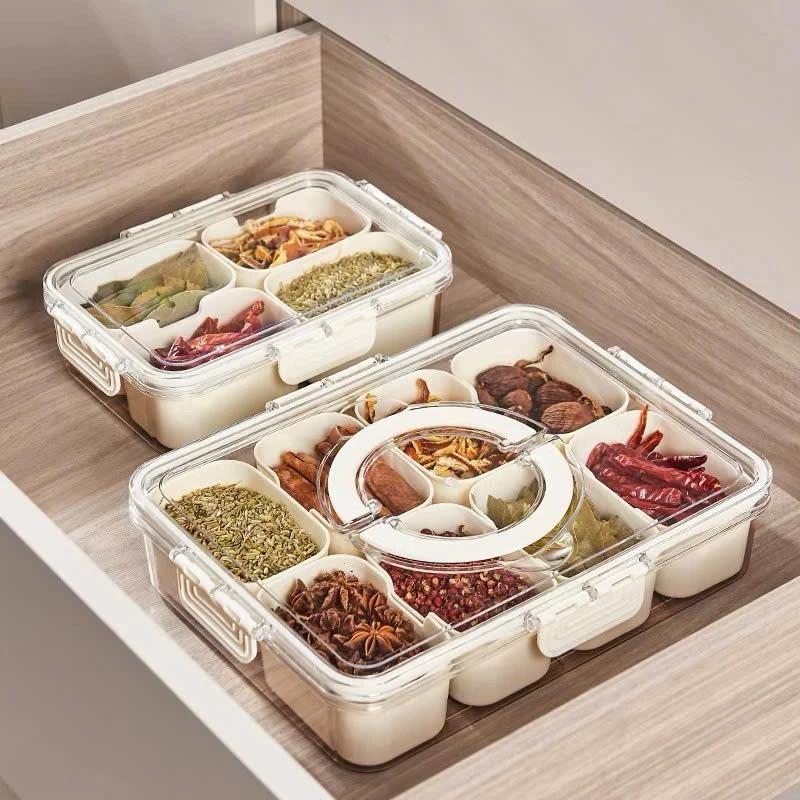 Hộp đựng gia vị 4 ngăn trong suốt MITER, Hộp đựng thực phẩm riêng biệt 4 ngăn bằng nhựa có nắp đậy