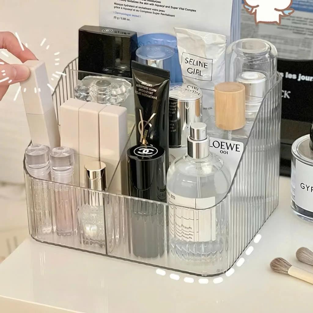 Hộp đựng mỹ phẩm để bàn đa năng 4 ngăn meka, hộp để đồ trong suốt chất liệu nhựa Arylic