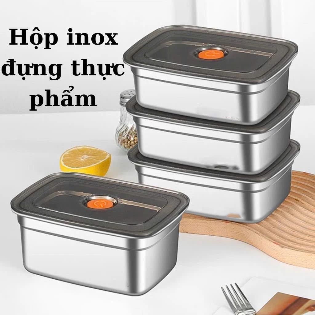 Hộp đựng thực phẩm bằng inox VAN CAM, khay đựng đồ để tủ lạnh ngăn mùi có nắp đậy kín hơi