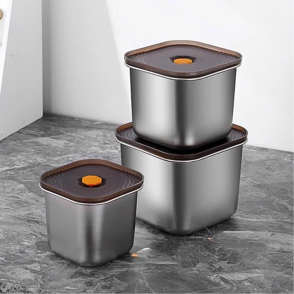Hộp Đựng Thực Phẩm Inox Van Cam Vuông 18cm - Hộp Lạnh Vuông Kèm Nắp Rời 18cm