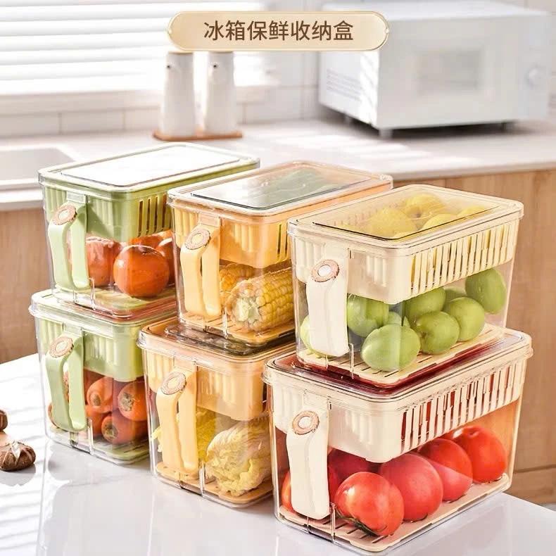 Hộp Đựng Thực Phẩm, Trái Cây Tủ Lạnh Tách Nước 2 Tầng HY12 Có Tay Cầm Theo Dõi Ngày Tháng Nhựa Cao Cấp An Toàn