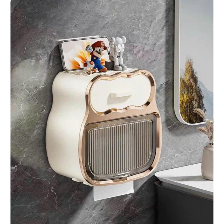 Hộp giấy vệ sinh treo tường phòng tắm mặt gấu 3636, chống thấm 2 tầng với ngăn kéo đa năng