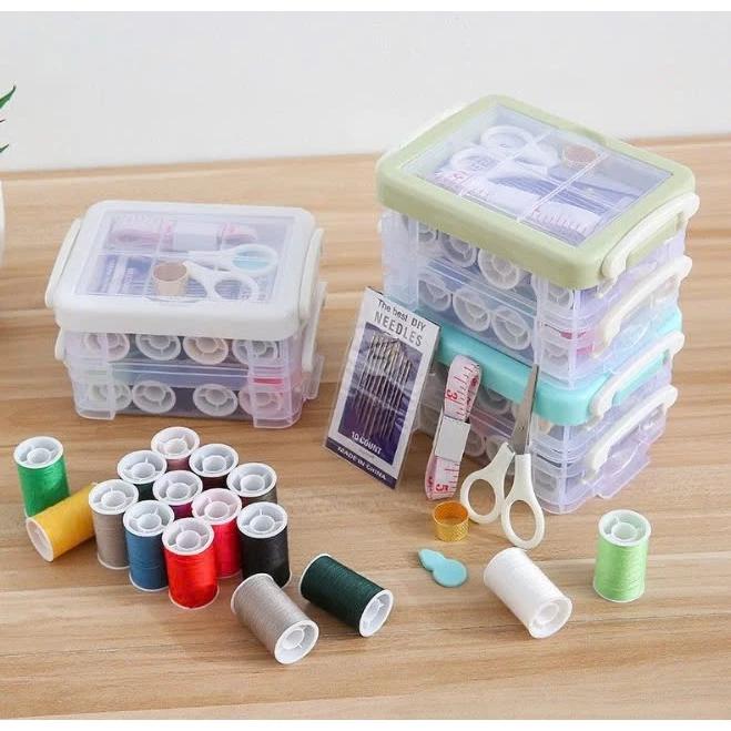 Hộp Kim Chỉ Đa Năng, Hộp Kim Chỉ May Vá, Hộp Kim Chỉ 3 Tầng Đi Kèm 16 cuộn chỉ