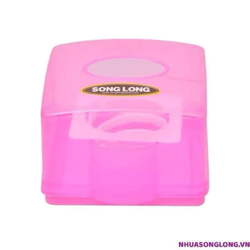 Hộp nhựa đựng giấy ăn lò xo Song Long màu hồng