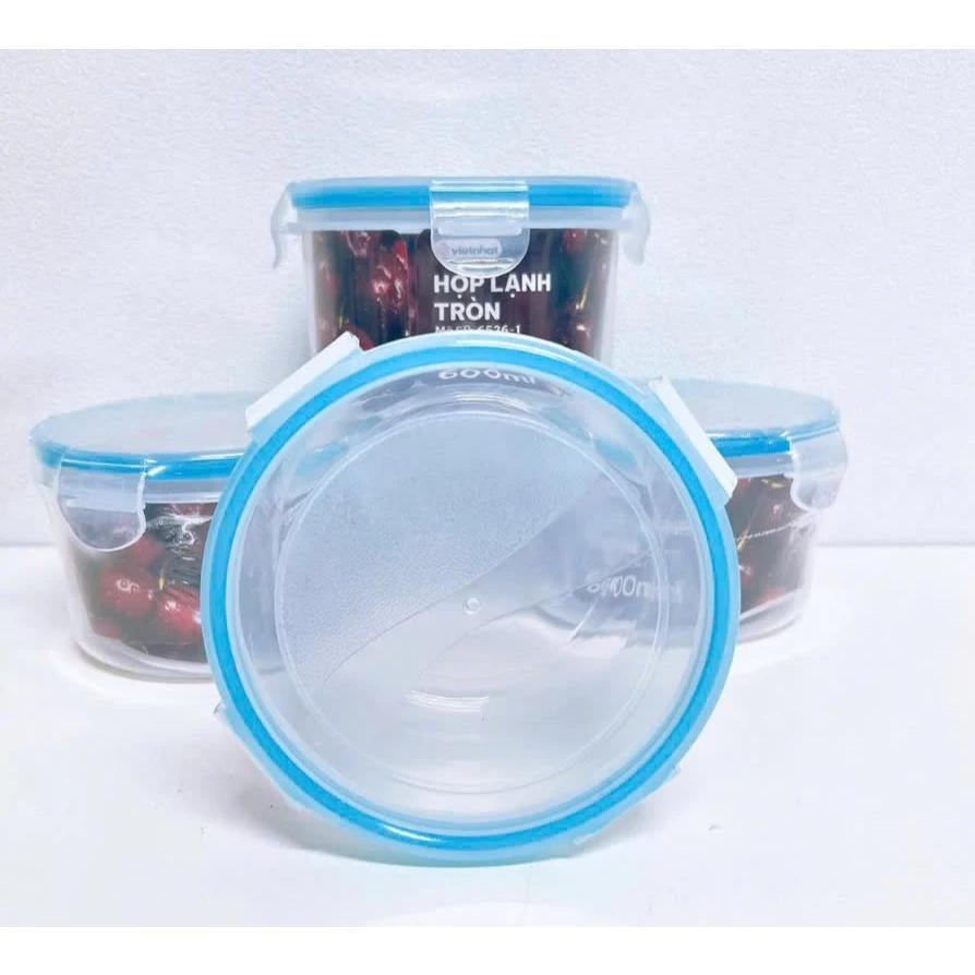 Hộp nhựa đựng thực phẩm bảo quản thức ăn Việt Nhật hộp tròn 6536 -1 có nắp gài an toàn tiện lợi