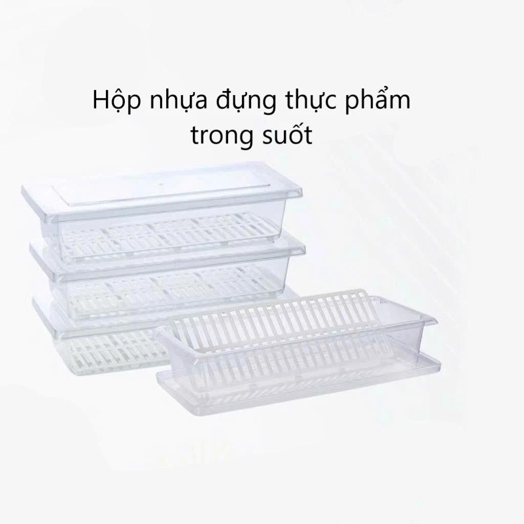 Hộp nhựa đựng thực phẩm Việt Nhật 6586 - Hộp Nhựa Trong Suốt Đựng Thực Phẩm Có Khay Ráo Nước Hình Chữ Nhật Bảo Quản