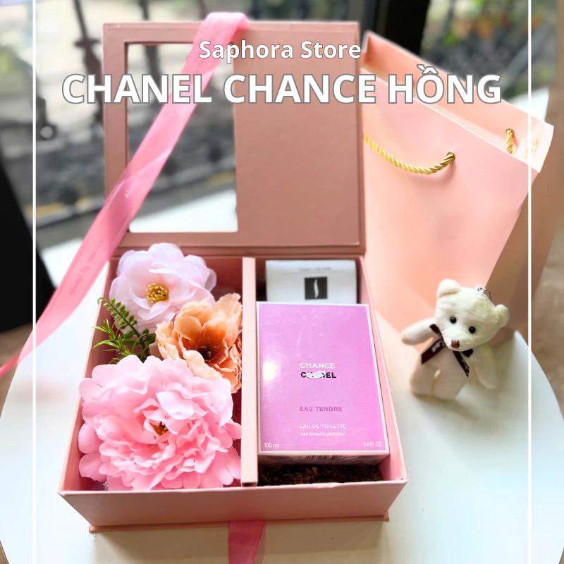 Hộp quà nơ hồng, Nước hoa Chanel Chance Eau Tendre EDT 100ml (Nắp nhựa) lưu hương lâu, hương nữ tính