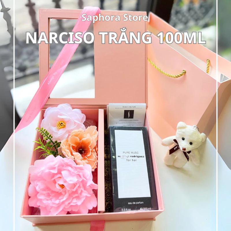 Hộp quà nơ hồng, Nước hoa nữ Narciso Rodriguez Pure Musc For Her Trắng 100 ml, lưu hương siêu lâu