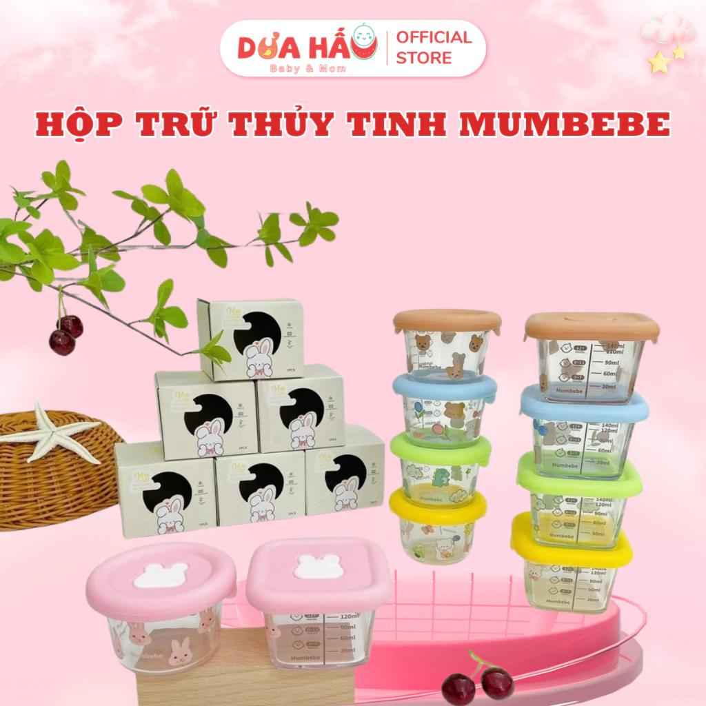 ￼Hộp Trữ Thuỷ Tinh Mumbebe Có Nắp Đậy Thông Hơi, Chia Vạch, Hoạ Tiết Nghộ Nghĩnh