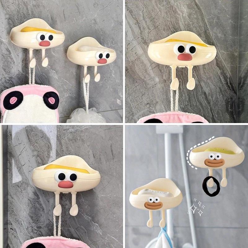 Hộp xà phòng búp bê miệng lớn Hộp xà phòng lưu trữ tường hoạt hình dễ thương có móc Đồ dùng phòng tắm